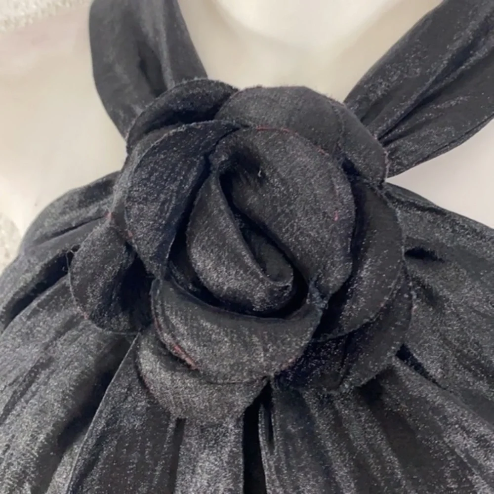 Cache black flower halter shift dress Medium M KK16